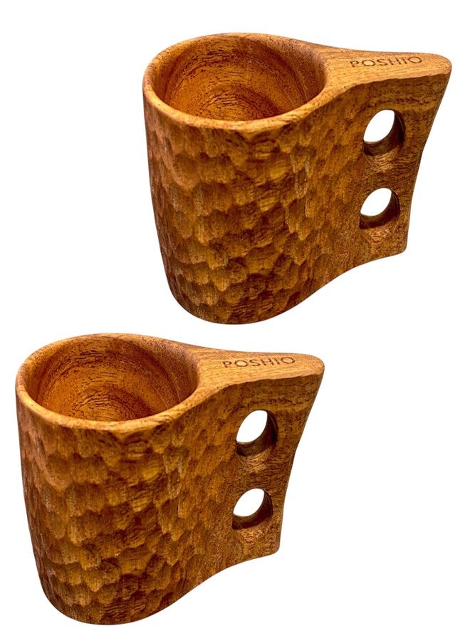 POSHIO® POSHIO Neem Wood Cups Set for Daily Use and Decor | Handcrafted in Single Wood Block | Wooden Mugs with No Harmful Polish | Natural Germ Fighting Neem Wood Drinkware (Set of 2) - Image 1
